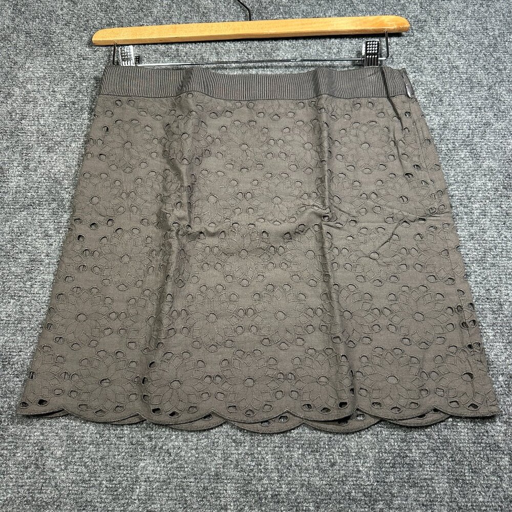 J Crew Skirt Womens 2 Pencil Gray Cotton Floral Eyelet Side Zipper NEW
